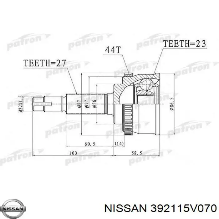 Junta homocinética exterior delantera Nissan/Infiniti 392115V070 precio, desde 46,89 EUR