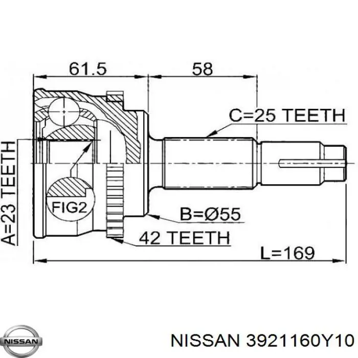 3921160Y10 Nissan junta homocinética exterior delantera