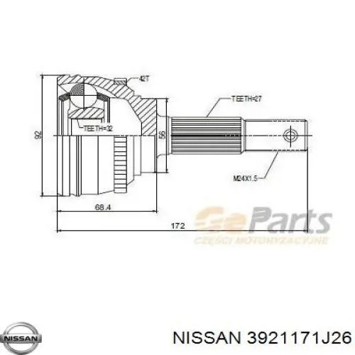 Junta homocinética exterior delantera Nissan/Infiniti 3921171J26 precio, desde 48,93 EUR