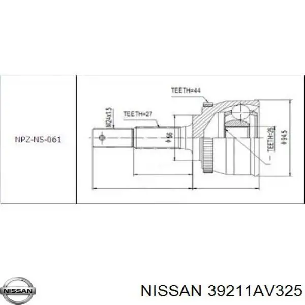 Junta homocinética exterior delantera Nissan/Infiniti 39211AV325 precio, desde 51,34 EUR