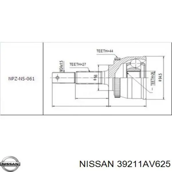 39211AV625 Nissan junta homocinética exterior delantera