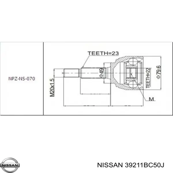 Junta homocinética exterior delantera Nissan/Infiniti 39211BC50J precio, desde 34,31 EUR