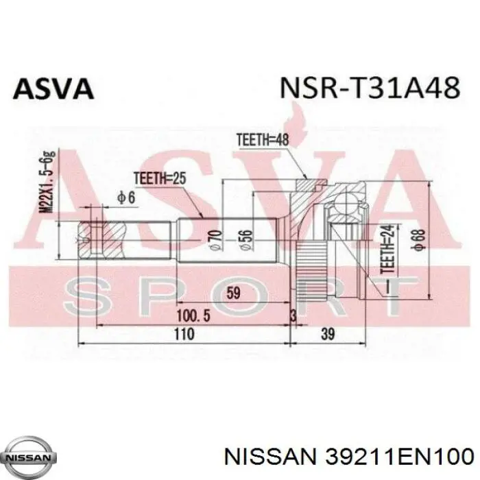 39211EN100 Nissan/Infiniti Junta homocinética exterior trasera