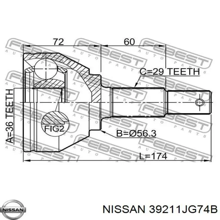 39211JG74B Nissan junta homocinética exterior delantera