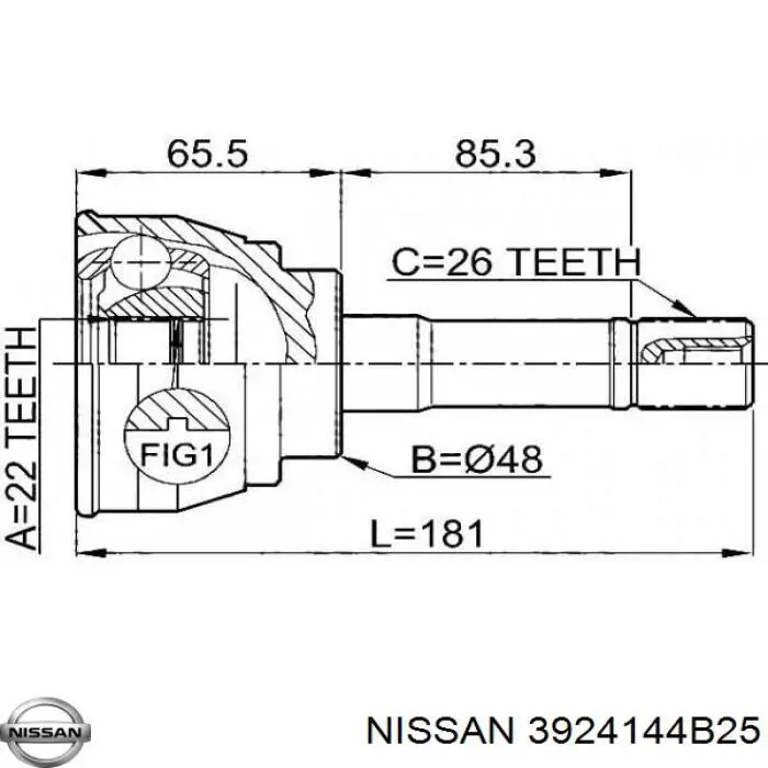 3924144B25 Nissan fuelle, árbol de transmisión delantero exterior