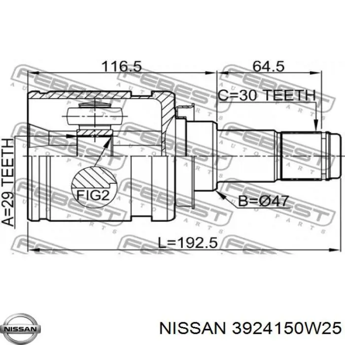 3924150W25 Nissan fuelle, árbol de transmisión delantero exterior