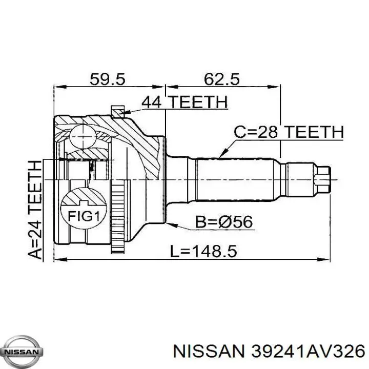 39241AV326 Nissan fuelle, árbol de transmisión delantero exterior
