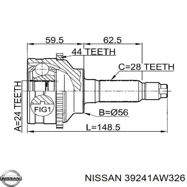 39241AW326 Nissan fuelle, árbol de transmisión delantero exterior