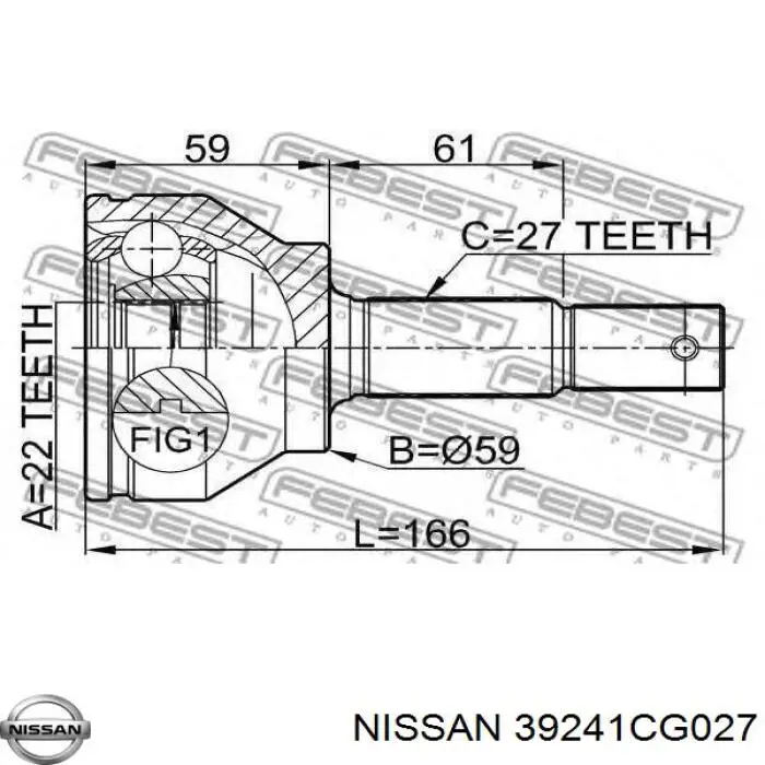 39241CG027 Nissan/Infiniti Fuelle transmisión delantero exterior