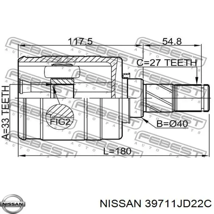 Junta homocinética interna delantera izquierda Nissan/Infiniti 39711JD22C precio, desde 80,15 EUR
