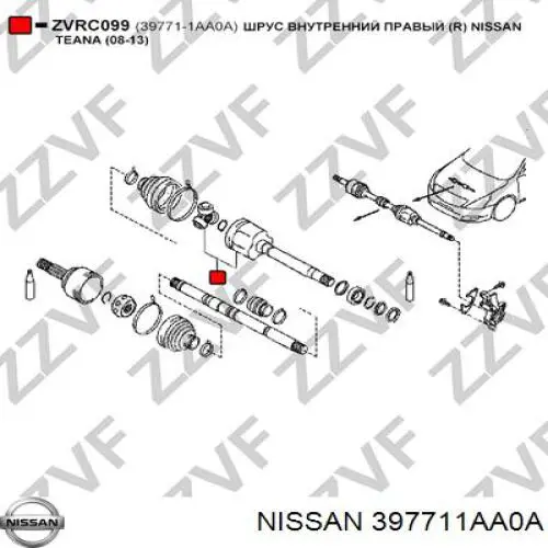 397711AA0A Nissan junta homocinética interior delantera derecha