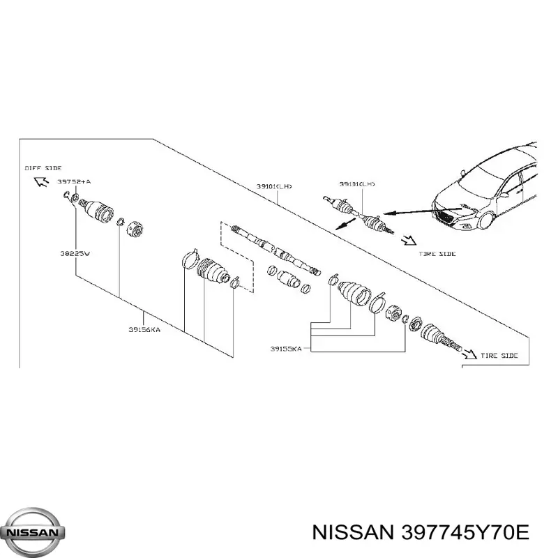 Cojinete del semieje delantero Nissan/Infiniti 3977480E00