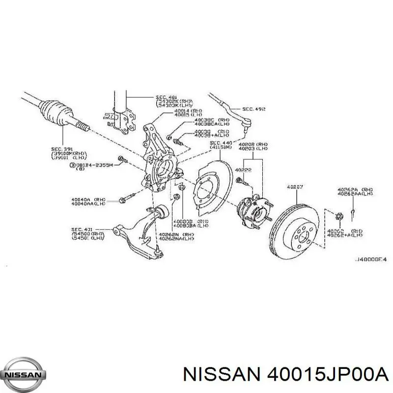 Muñón del eje, suspensión de rueda, delantero izquierdo para Nissan Murano (Z51)