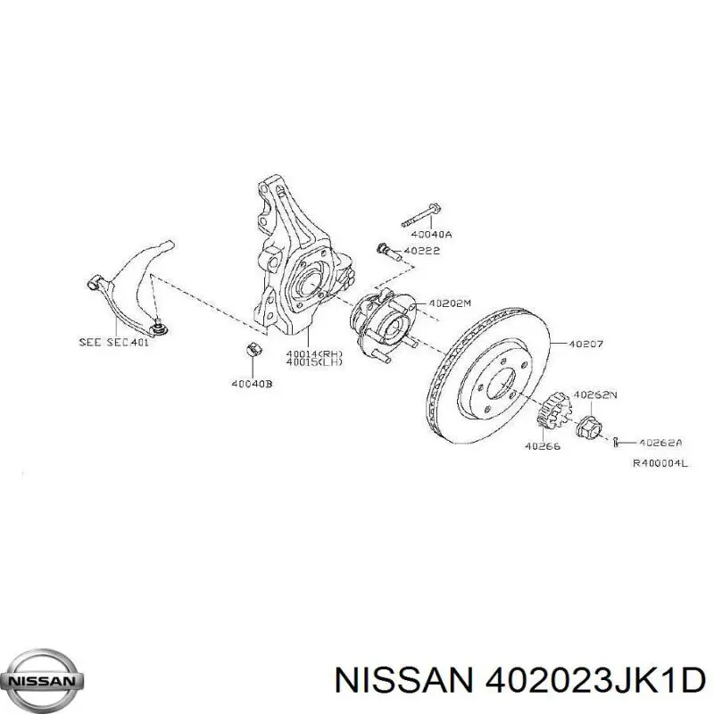 402023JK1D Nissan cubo de rueda delantero