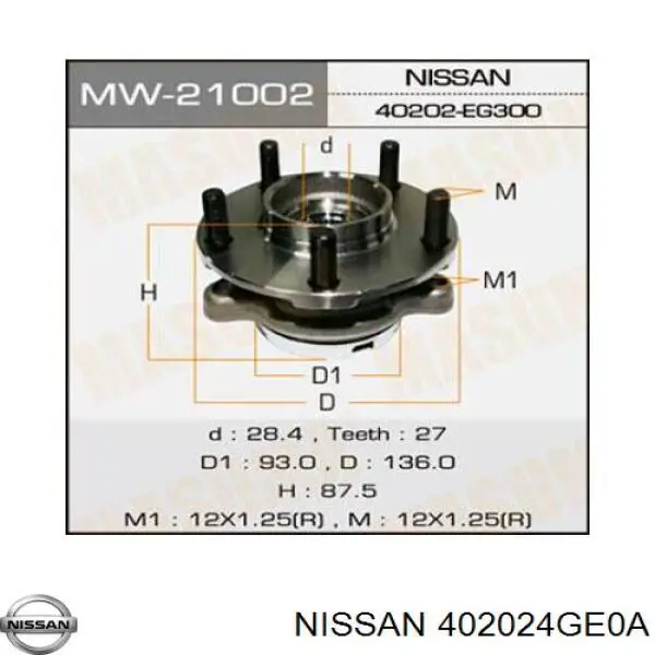 402024GE0A Nissan cubo de rueda delantero