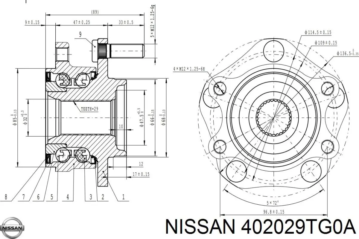 402029TG0A Nissan cubo de rueda delantero