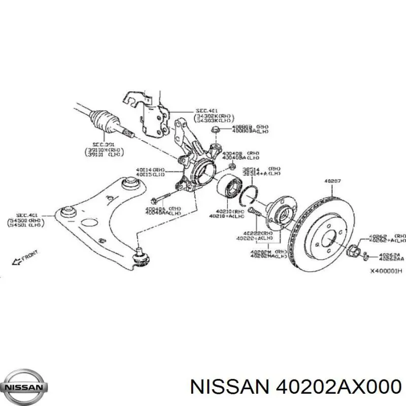 40202AX000 Nissan cubo de rueda delantero