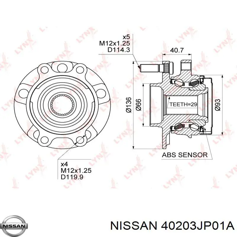 Buje de rueda delantero 40203JP01A Nissan/Infiniti