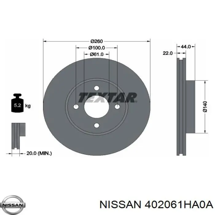 Disco de freno 402061HA0A Nissan/Infiniti