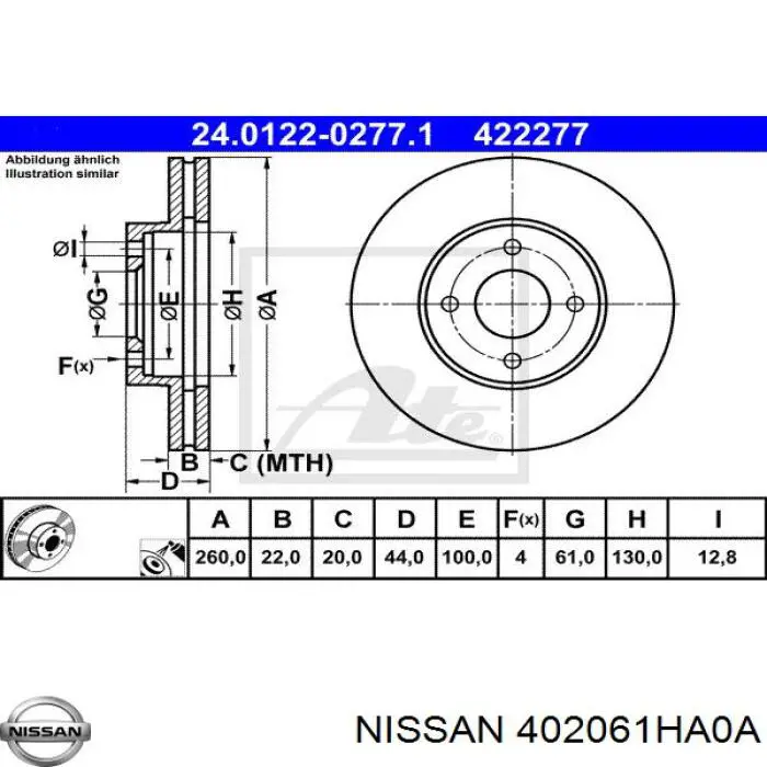 402061HA0A Nissan freno de disco delantero