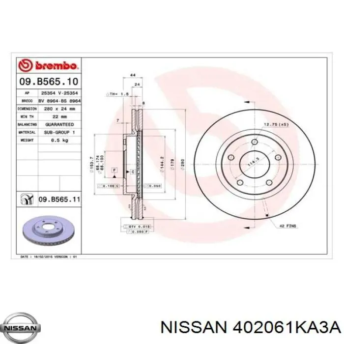 402061KA3A Nissan freno de disco delantero