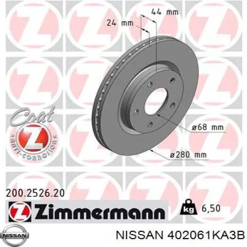 Comprar 402061KA3B Nissan/Infiniti Freno de disco delantero