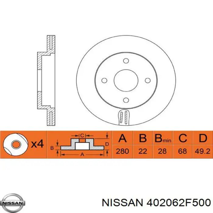 402062F500 Nissan freno de disco delantero