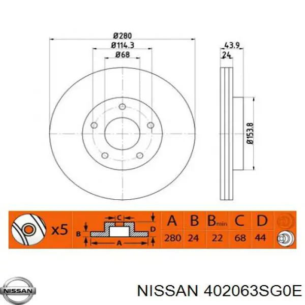 402063SG0E Nissan freno de disco delantero