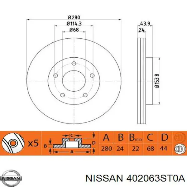 Disco de freno delantero Nissan/Infiniti 402063ST0A
