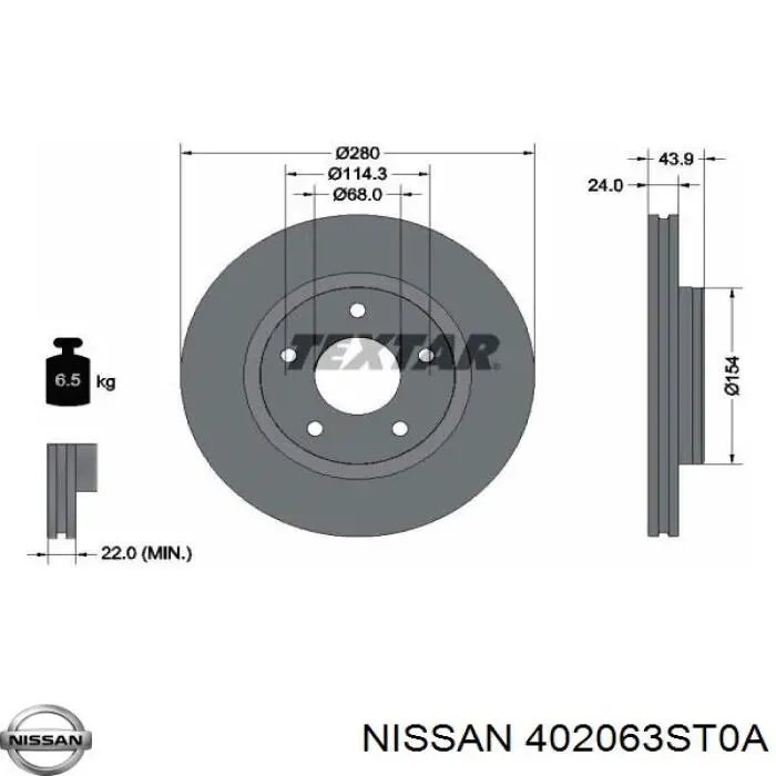 402063ST0A Nissan freno de disco delantero