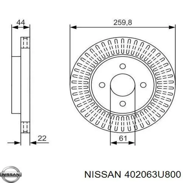 Disco de freno 402063U800 Nissan/Infiniti
