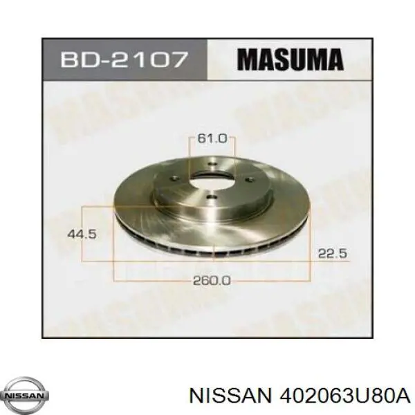 402063U80A Nissan disco de freno delantero