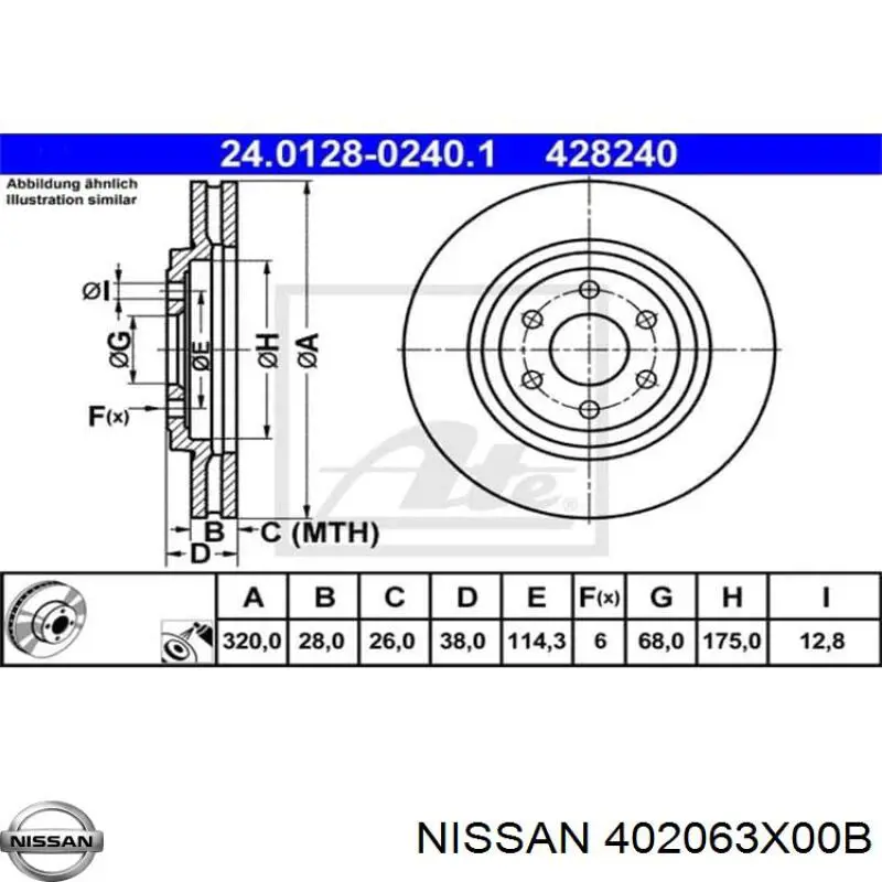 Disco de freno 402063X00B Nissan/Infiniti