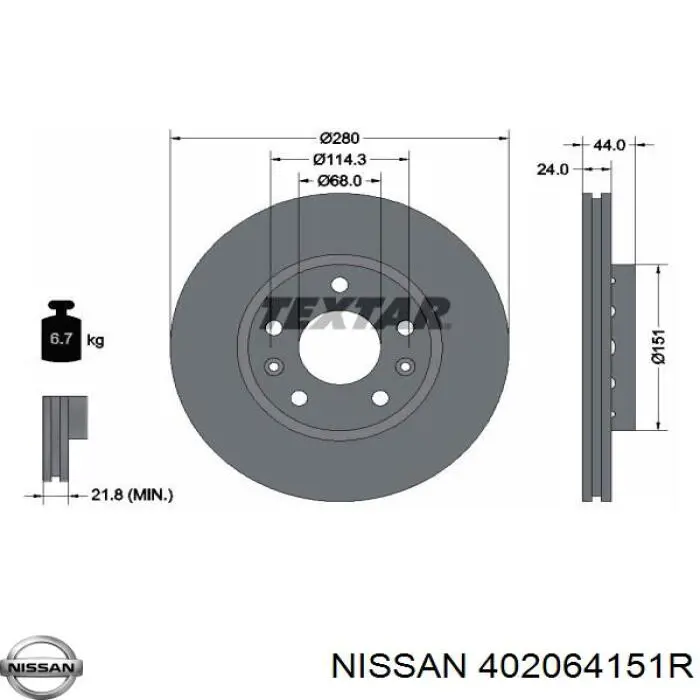 402064151R Nissan disco de freno delantero