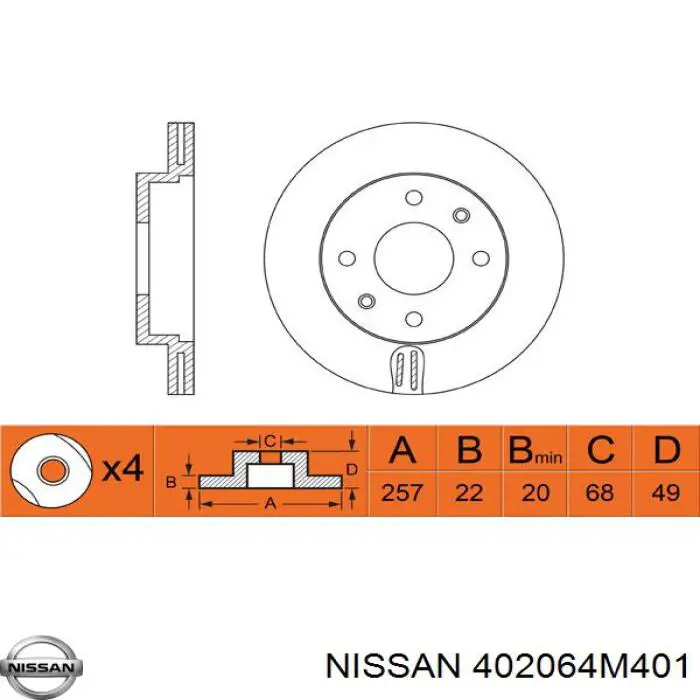 402064M401 Nissan freno de disco delantero