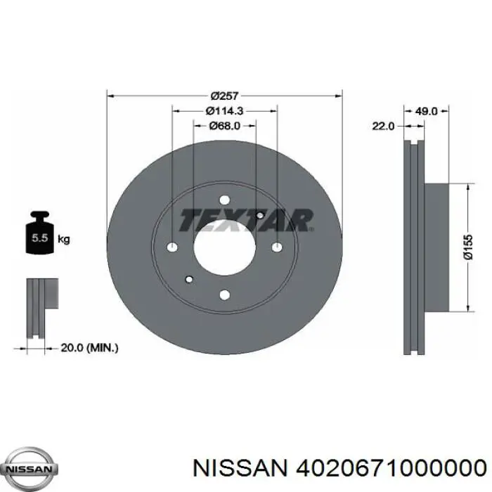 4020671000000 Nissan freno de disco delantero