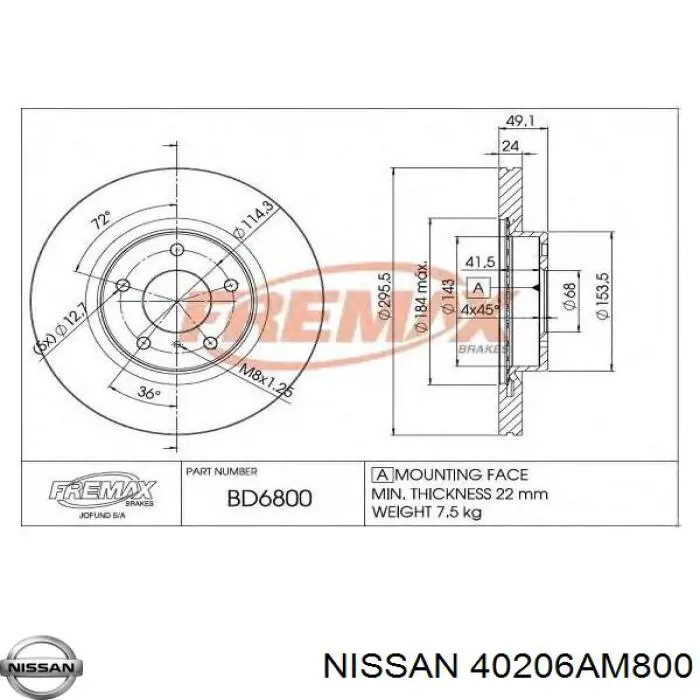 Comprar 40206AM800 Nissan/Infiniti Freno de disco delantero