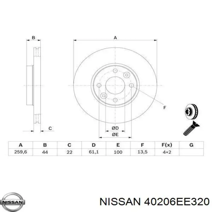 Disco de freno 40206EE320 Nissan/Infiniti