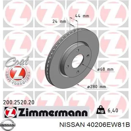 40206EW81B Nissan freno de disco delantero