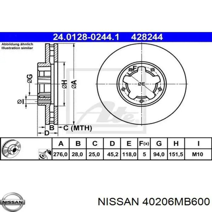 40206MB600 Nissan freno de disco delantero