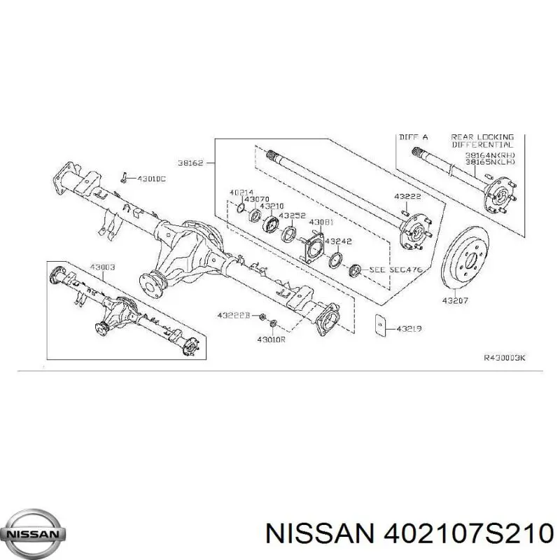 402107S210 Nissan cojinete, palier, eje trasero, interior