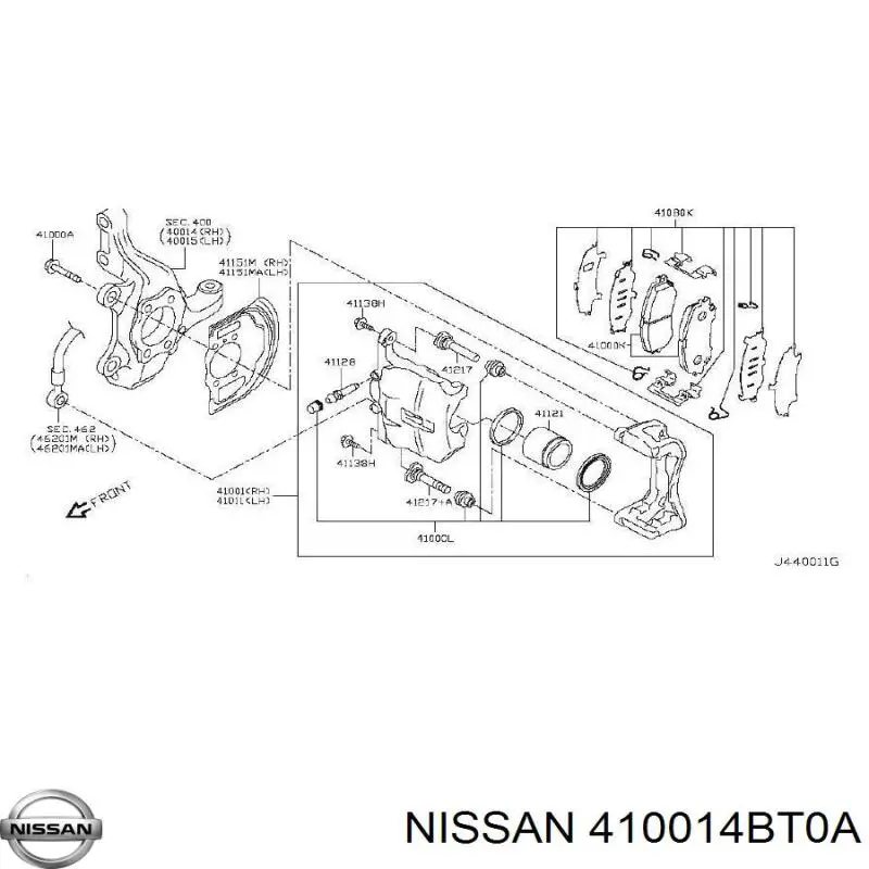 410014BT0A Nissan pinza de freno delantera derecha