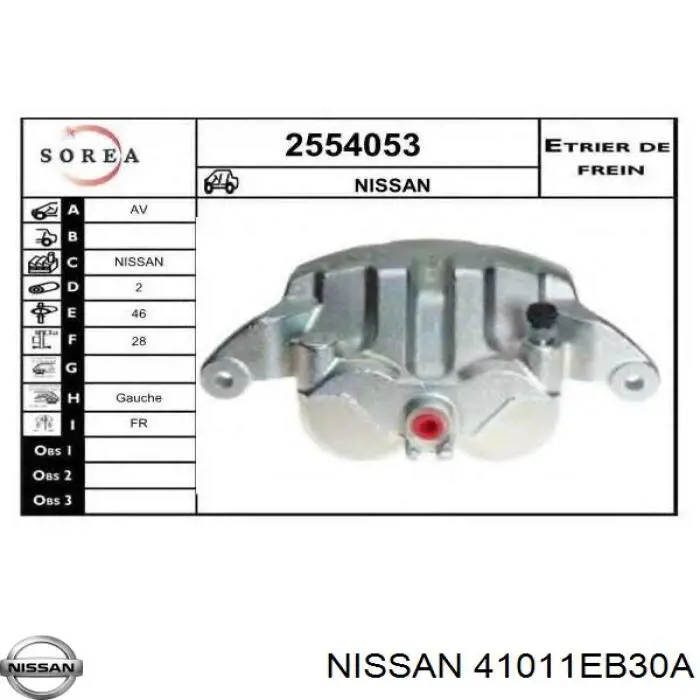 Pinza de freno delantera izquierda Nissan/Infiniti 41011EB30A precio, desde 76,96 EUR
