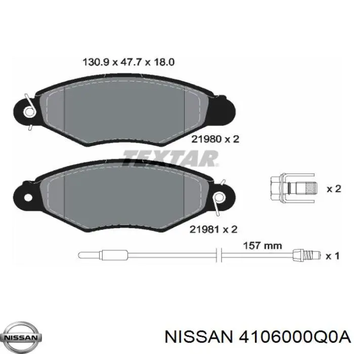 4106000Q0A Nissan pastillas de freno delanteras