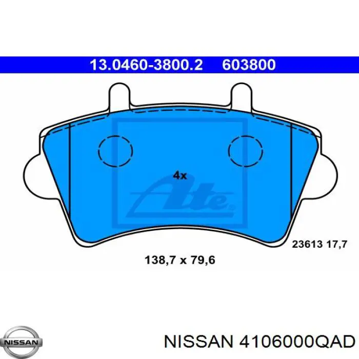 4106000QAD Nissan/Infiniti Pastillas delanteras