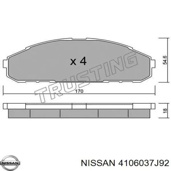 4106037J92 Nissan pastillas de freno delanteras