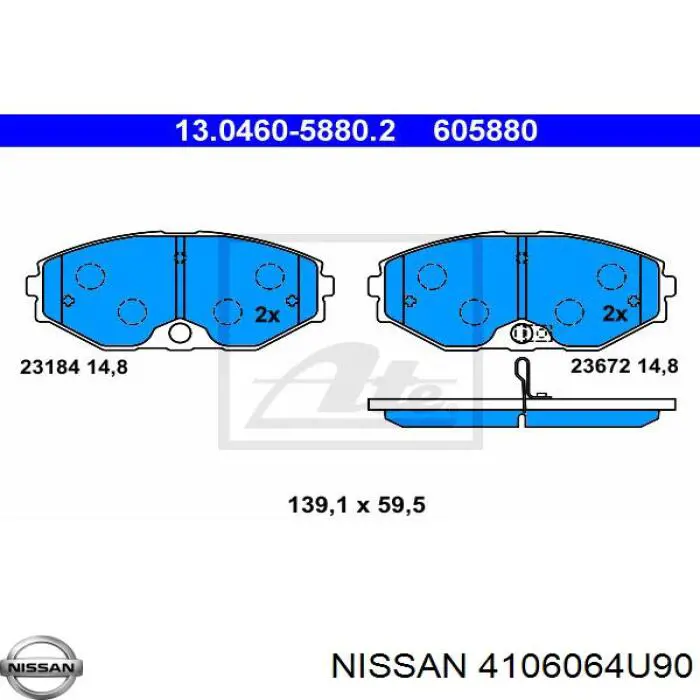 4106064U90 Nissan pastillas de freno delanteras