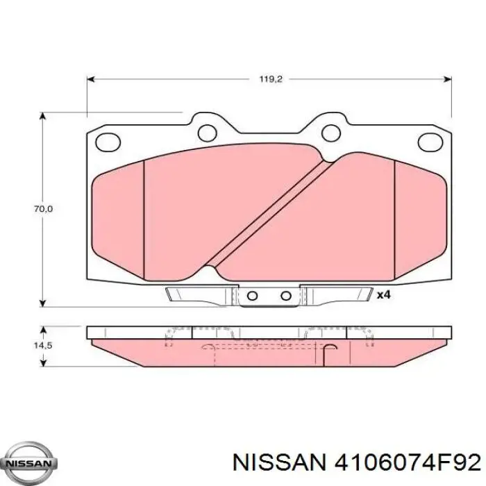 4106074F92 Nissan pastillas de freno delanteras