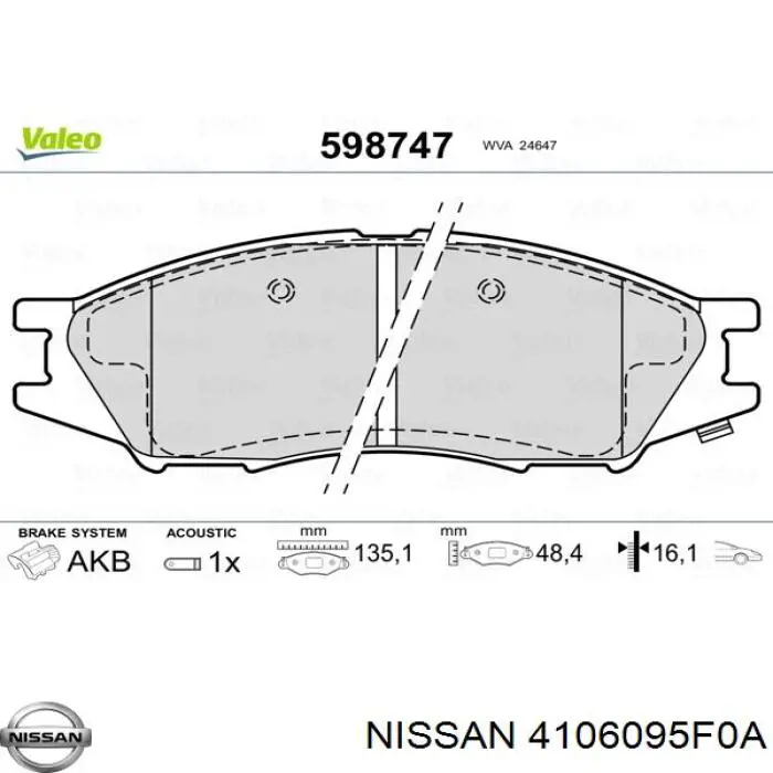 Comprar 4106095F0A Nissan/Infiniti Pastillas delanteras de freno