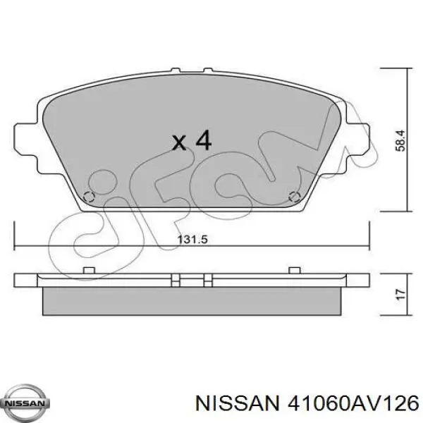 Comprar 41060AV126 Nissan/Infiniti Pastillas delanteras de freno